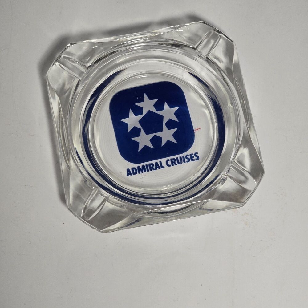 Admiral Cruises glass ashtray blue & white logo cruise ship collectible